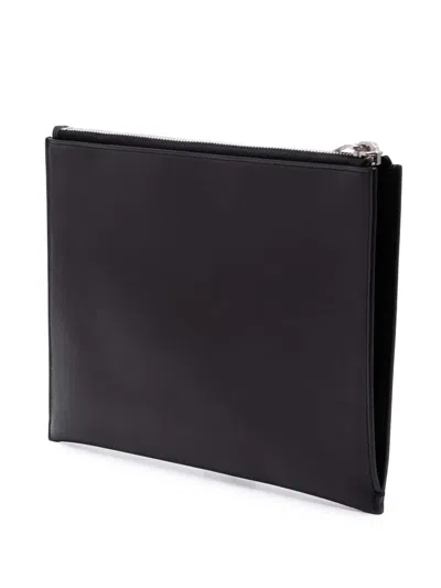 Pre-owned Saint Laurent 2016 Leather Multi Patch Zip Pouch Clutch Bag In Black