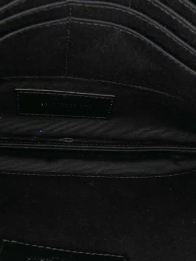 Pre-owned Saint Laurent 2016 Leather Multi Patch Zip Pouch Clutch Bag In Black