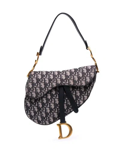Pre-owned Dior 2019 Oblique Canvas Saddle Bag Shoulder Bag In Blue
