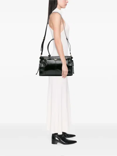 Pre-owned Prada 2010-2025 Large Shiny Calfskin Bonnie Satchel In Black