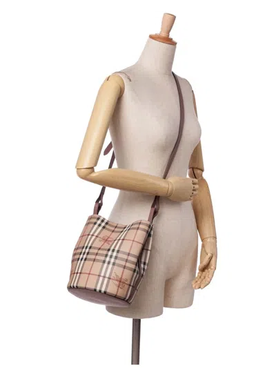Pre-owned Burberry 2000-2017 Haymarket Check Coated Canvas Lorne Bucket Bag In Brown