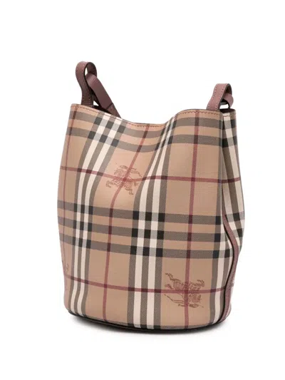 Pre-owned Burberry 2000-2017 Haymarket Check Coated Canvas Lorne Bucket Bag In Brown