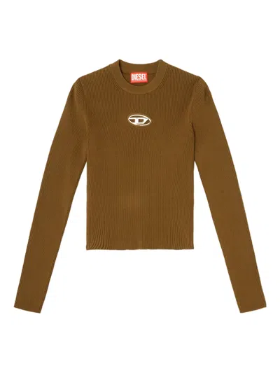Diesel Rib-knit Viscose-blend Top With Oval D In Brown