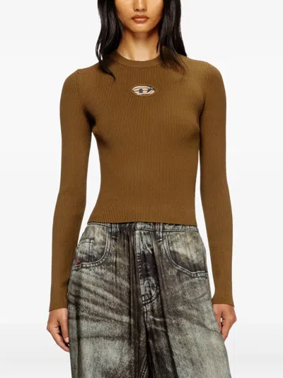 Diesel Rib-knit Viscose-blend Top With Oval D In Brown