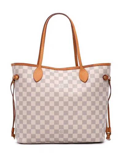 Pre-owned Louis Vuitton 2019 Damier Azur Neverfull Mm Tote Bag In White
