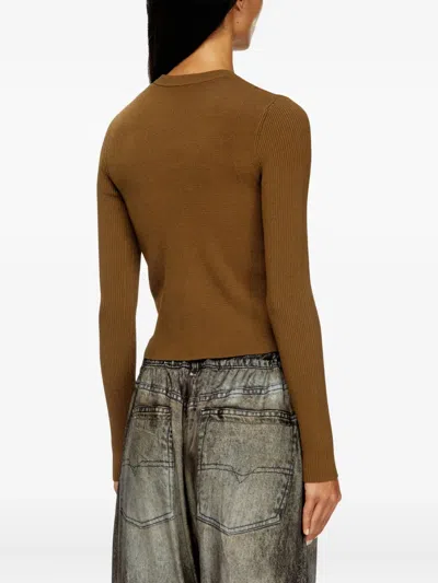 Diesel Rib-knit Viscose-blend Top With Oval D In Brown