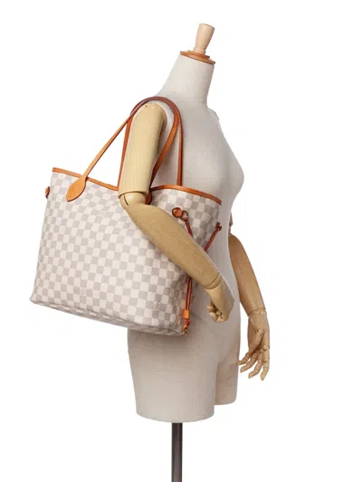 Pre-owned Louis Vuitton 2019 Damier Azur Neverfull Mm Tote Bag In White