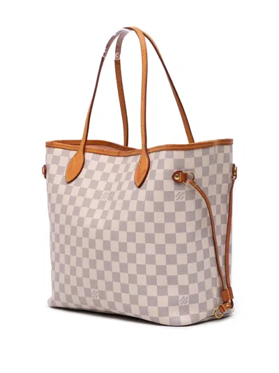 Pre-owned Louis Vuitton 2019 Damier Azur Neverfull Mm Tote Bag In White