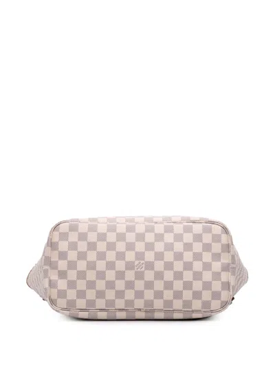 Pre-owned Louis Vuitton 2019 Damier Azur Neverfull Mm Tote Bag In White