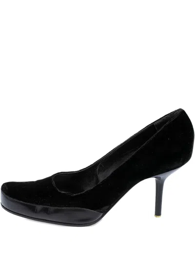 Pre-owned Sergio Rossi Vintage  85mm Velvetsquare-toe Pumps In Black