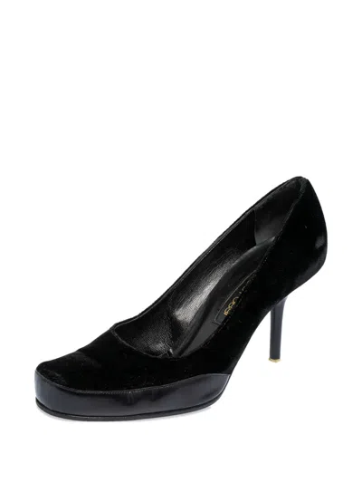 Pre-owned Sergio Rossi Vintage  85mm Velvetsquare-toe Pumps In Black