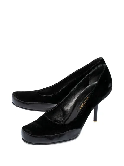 Pre-owned Sergio Rossi Vintage  85mm Velvetsquare-toe Pumps In Black