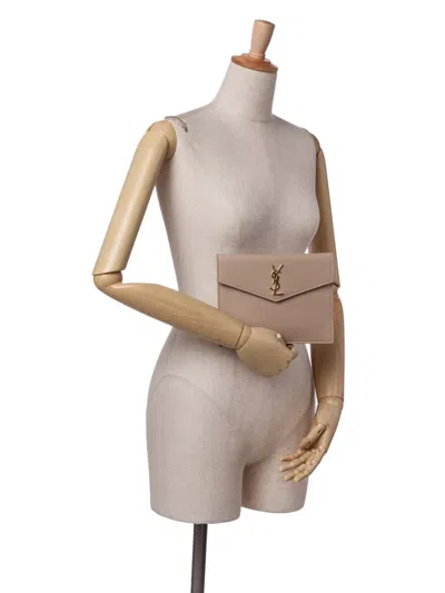 Pre-owned Saint Laurent 2021 Baby Grain De Poudre Uptown Pouch Clutch Bag In Brown
