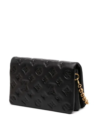 Pre-owned Louis Vuitton 2021-2025 Monogram Embossed Pochette Coussin Crossbody Bag In Black
