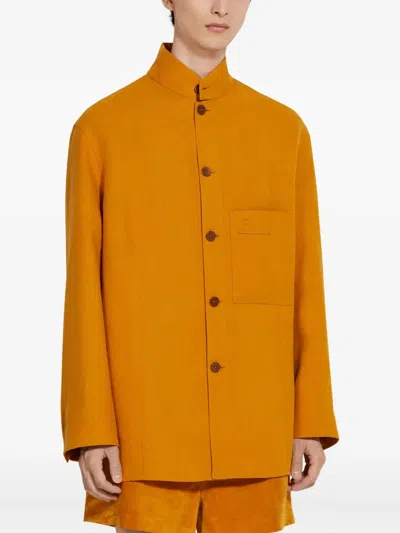 Zegna Camicia In Lino Arancione  Uomo In Yellow