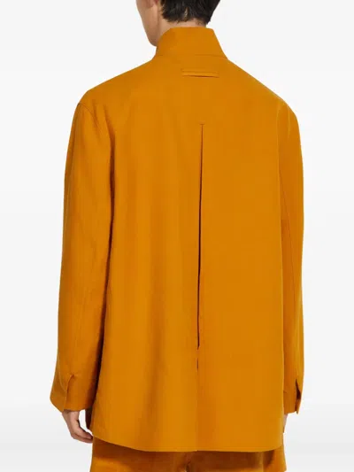Zegna Camicia In Lino Arancione  Uomo In Yellow
