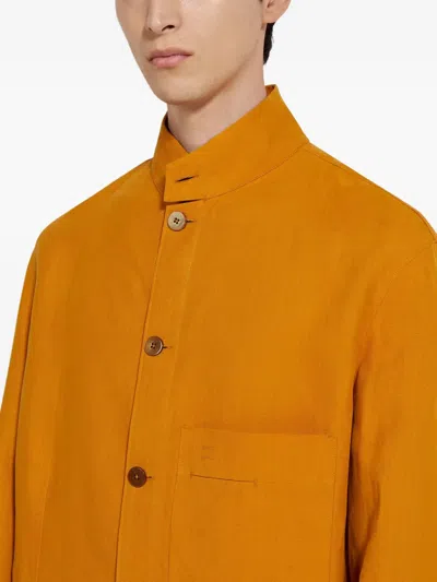 Zegna Camicia In Lino Arancione  Uomo In Yellow
