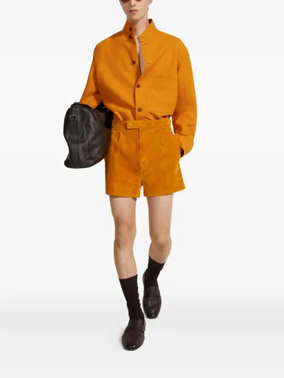 Zegna Camicia In Lino Arancione  Uomo In Yellow