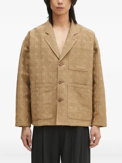 Kenzo Patterned-weave Workwear Jacket In Brown