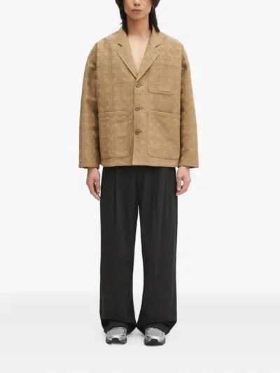 Kenzo Patterned-weave Workwear Jacket In Brown