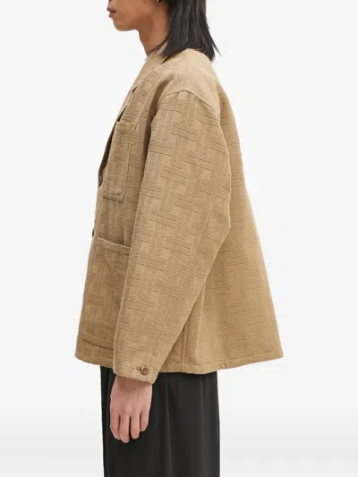 Kenzo Patterned-weave Workwear Jacket In Brown