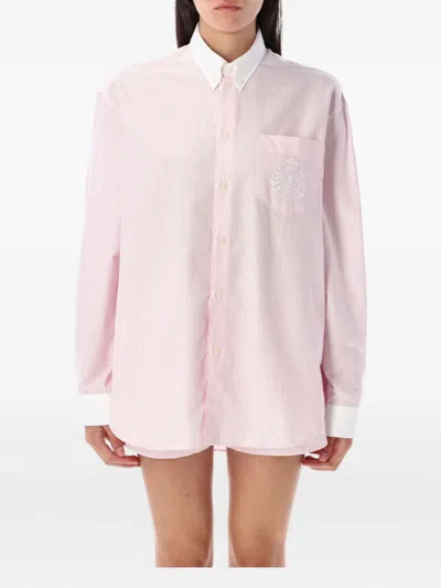 Sporty And Rich Crest-embroidered Striped Shirt In Pink
