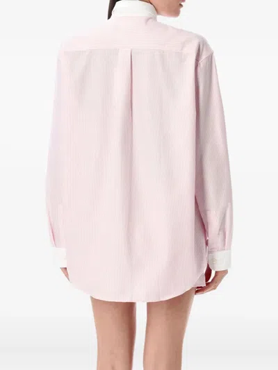 Sporty And Rich Crest-embroidered Striped Shirt In Pink