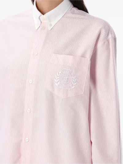 Sporty And Rich Crest-embroidered Striped Shirt In Pink