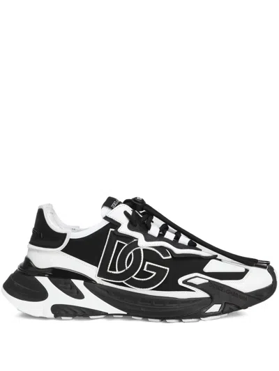 Dolce & Gabbana Panelled Leather Sneakers With Iconic Logo Patch In Black
