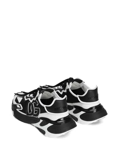 Dolce & Gabbana Panelled Leather Sneakers With Iconic Logo Patch In Black