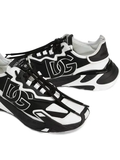Dolce & Gabbana Panelled Leather Sneakers With Iconic Logo Patch In Black