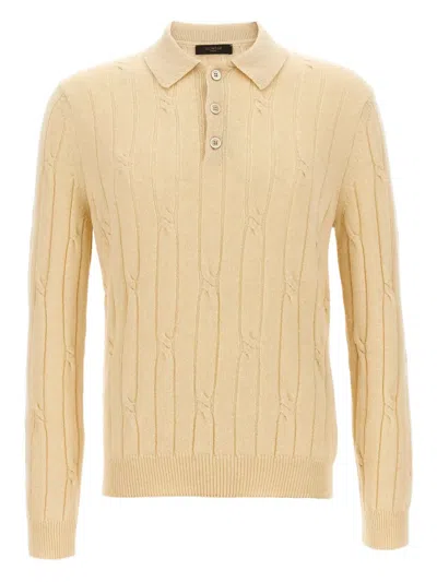 Zanone Wool Braided Pattern Polo Shirt In Gold