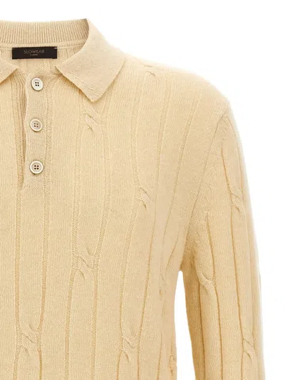 Zanone Wool Braided Pattern Polo Shirt In Gold