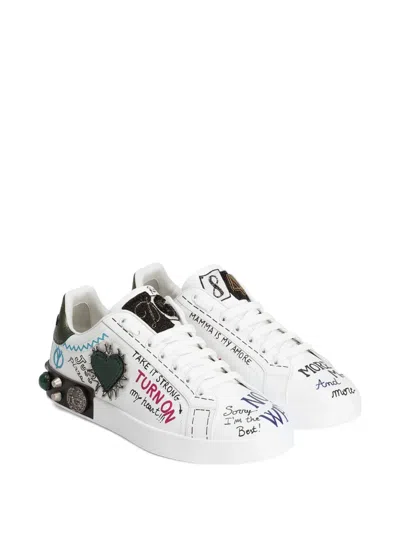 Dolce & Gabbana Portofino Graffiti Sneakers In White