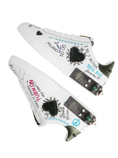 Dolce & Gabbana Portofino Graffiti Sneakers In White