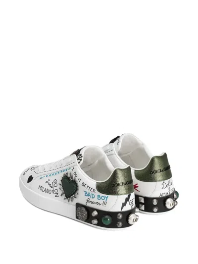 Dolce & Gabbana Portofino Graffiti Sneakers In White