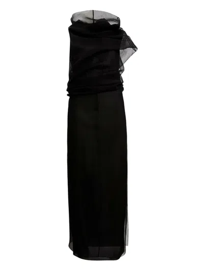 Khaite Long Silk Organza Dress In Black