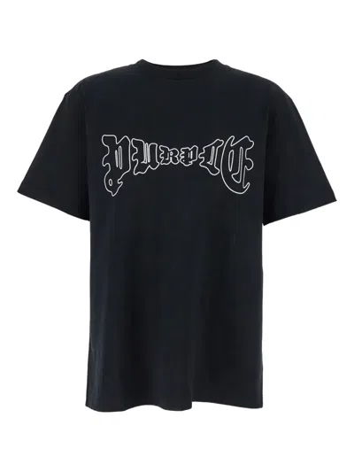 Purple Brand Black Crewneck T-shirt With Logo Print On The Front In Cotton Man In Black