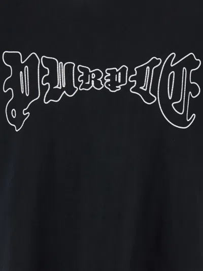 Purple Brand Black Crewneck T-shirt With Logo Print On The Front In Cotton Man In Black