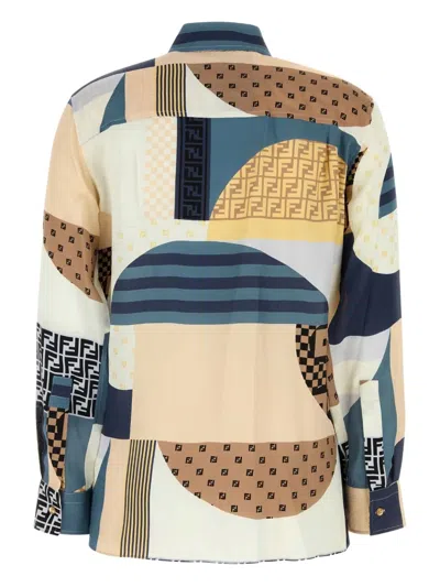 Fendi Camicia In Seta Stampata Donna In Neutral
