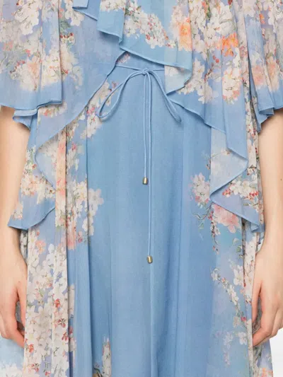 Zimmermann Womens Teal Blue Botanical Cascadian Flared-panels Cotton And Silk Maxi Dress Xl In Blue