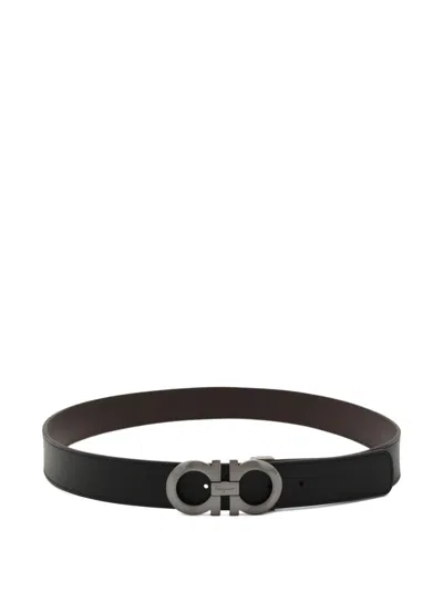 Ferragamo Gancini Reversible Leather Belt In Black