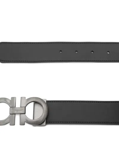 Ferragamo Gancini Reversible Leather Belt In Black
