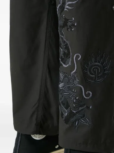 Maharishi Original Dragon Embroidered Trousers In Black