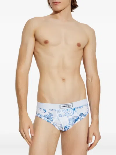 Versace Seashell-print Briefs In Blue