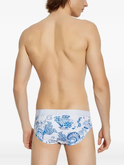Versace Seashell-print Briefs In Blue