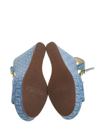 Pre-owned Fendi 75mm Platform Wedge Sandals In Blue
