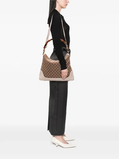 Pre-owned Gucci 2016-2025 Gg Canvas Bamboo Diana Satchel
