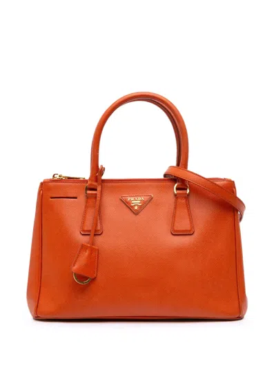 Pre-owned Prada 2000-2024 Small Saffiano Lux Galleria Double Zip Satchel In Orange