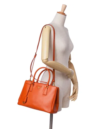 Pre-owned Prada 2000-2024 Small Saffiano Lux Galleria Double Zip Satchel In Orange